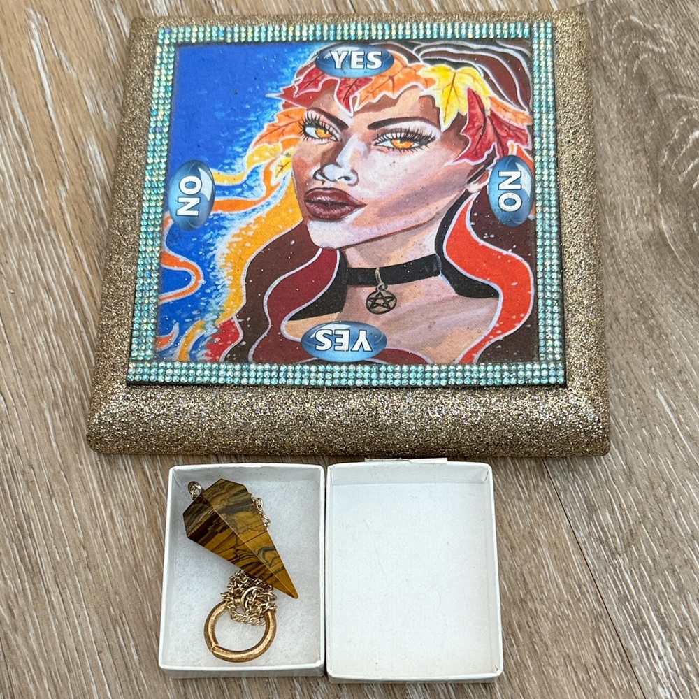 Mystical Art Pendulum Set with Gold Frame.